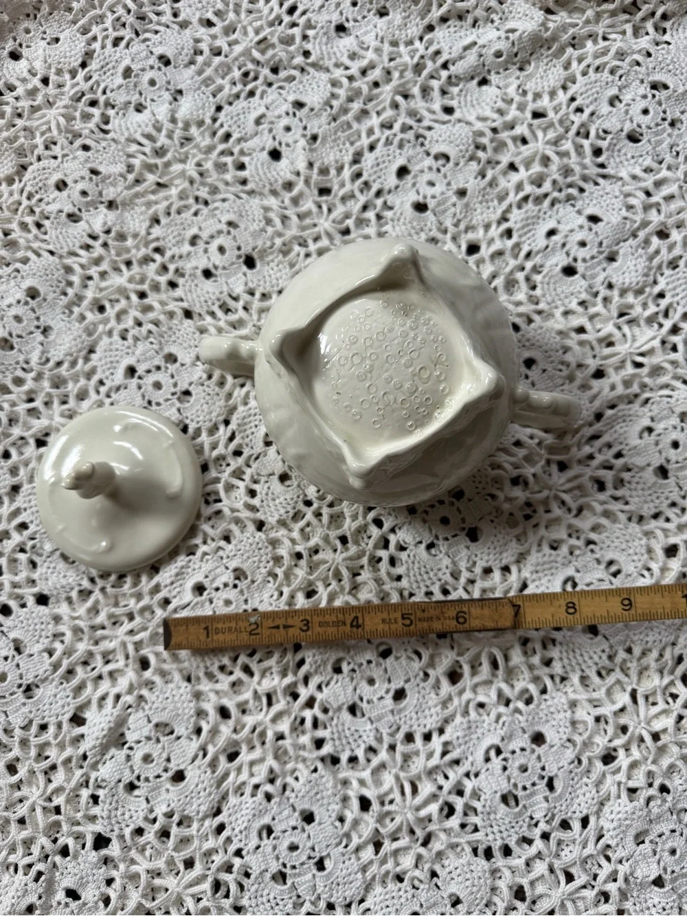 Vintage Cream Porcelain Sugar Bowl with Lid and Handles
